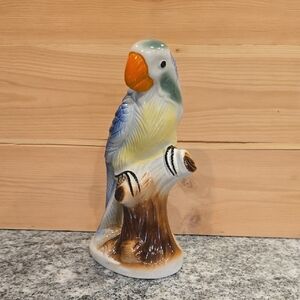 Vintage Parrot Figurine made in Brazil Blue Green Brown W/ Orange Beak EUC 9
